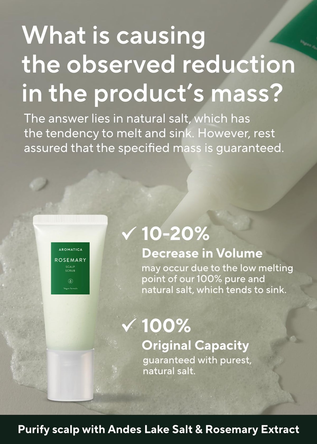AROMATICA open jar revealing scrub inside for easy pre-shampoo use benefit