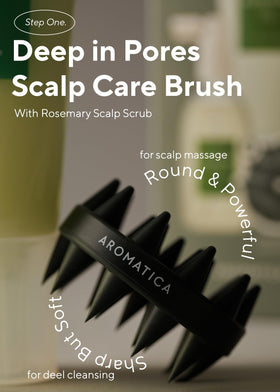 AROMATICA products flatlay in bathroom setting showing ritual-ready haircare routine