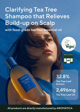 AROMATICA pump and label closeup highlighting ingredient callouts for transparent ingredient benefit