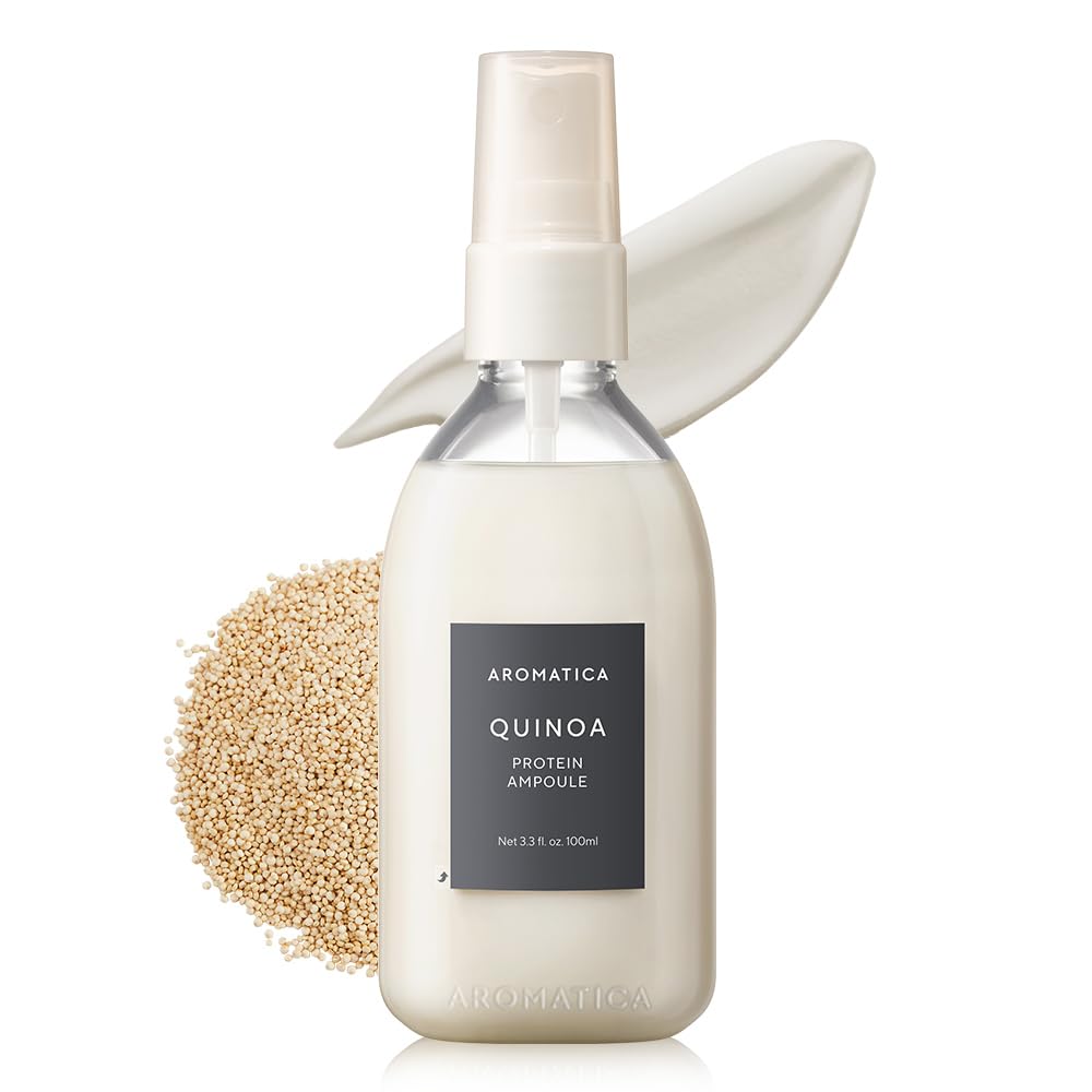 AROMATICA front packaging of quinoa protein ampoule showing bottle and label benefit lightweight hydration