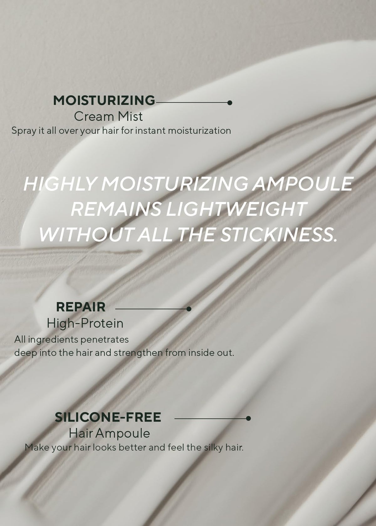 AROMATICA mist on hair strands showing dewy finish and improved smoothness benefit