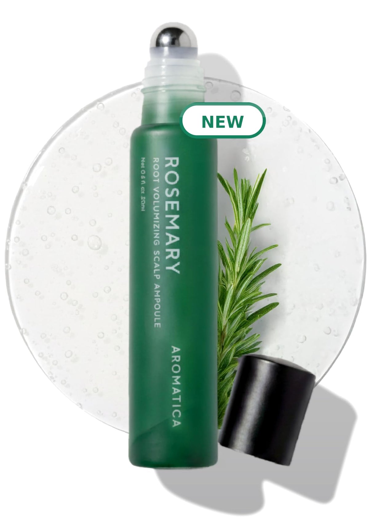 AROMATICA roll-on front packaging showing bottle and label for travel-ready scalp care