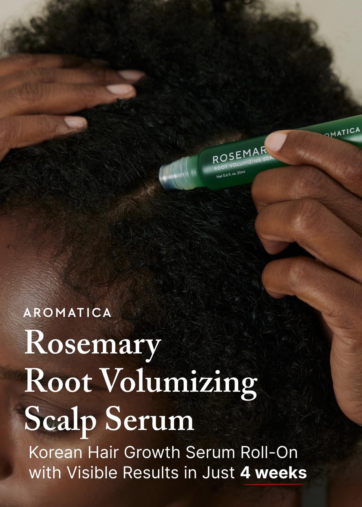 AROMATICA stainless-steel rollerball close-up demonstrating precise, mess-free application