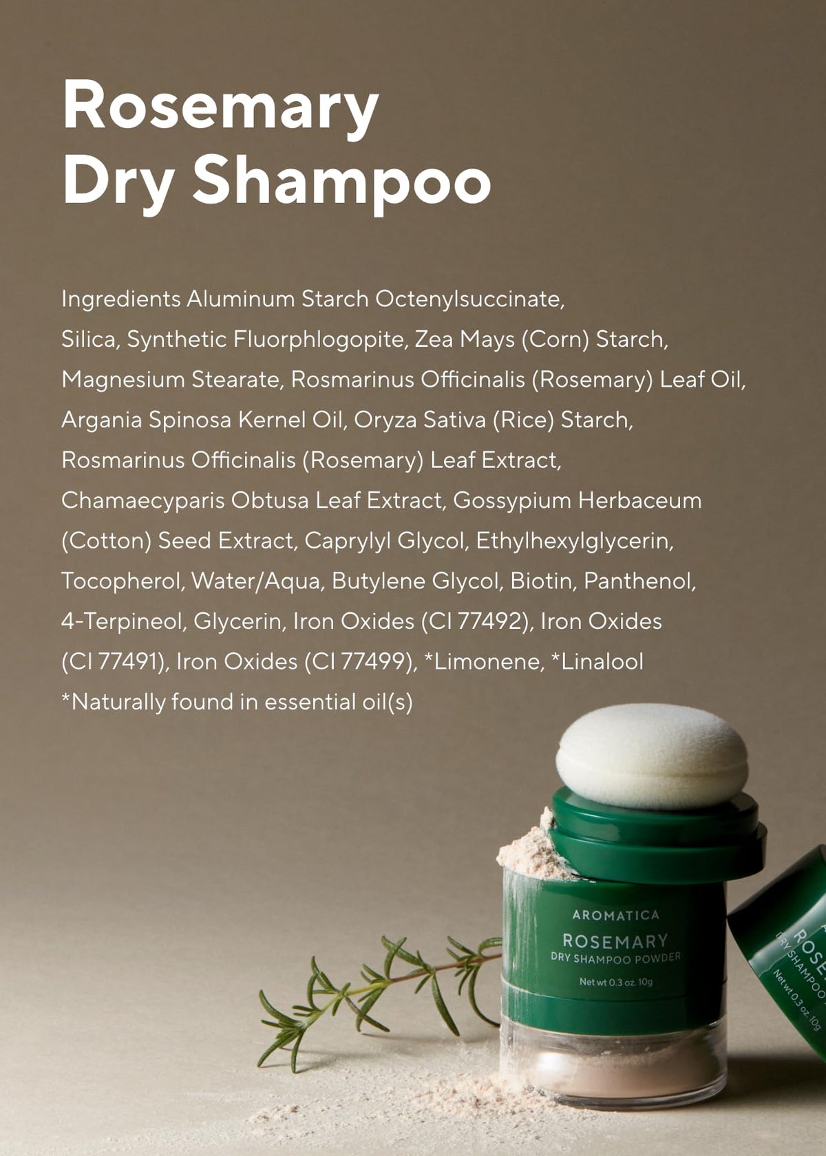 AROMATICA rosemary leaves near product emphasizing botanical ingredients and natural scent