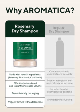 AROMATICA dry shampoo tucked in a travel bag showing on-the-go refresh benefit