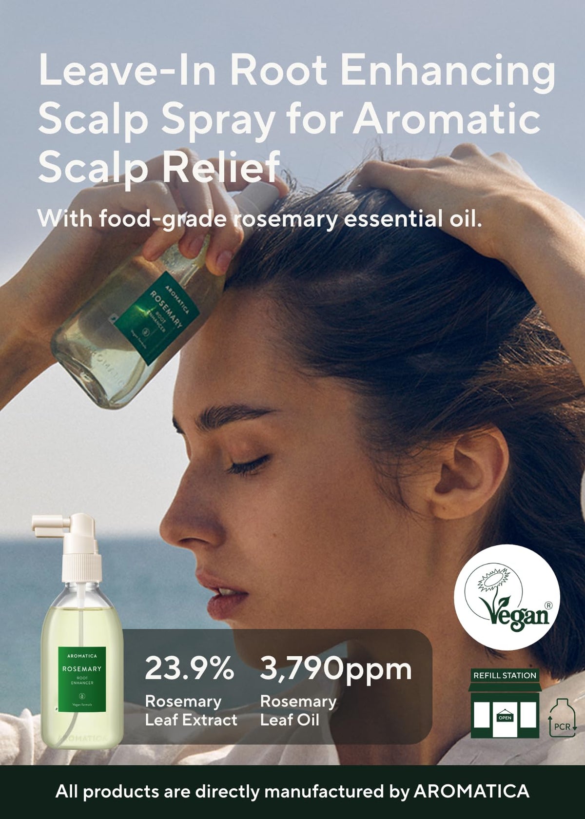 AROMATICA rosemary oil dropper detail highlighting botanical infusion and purity