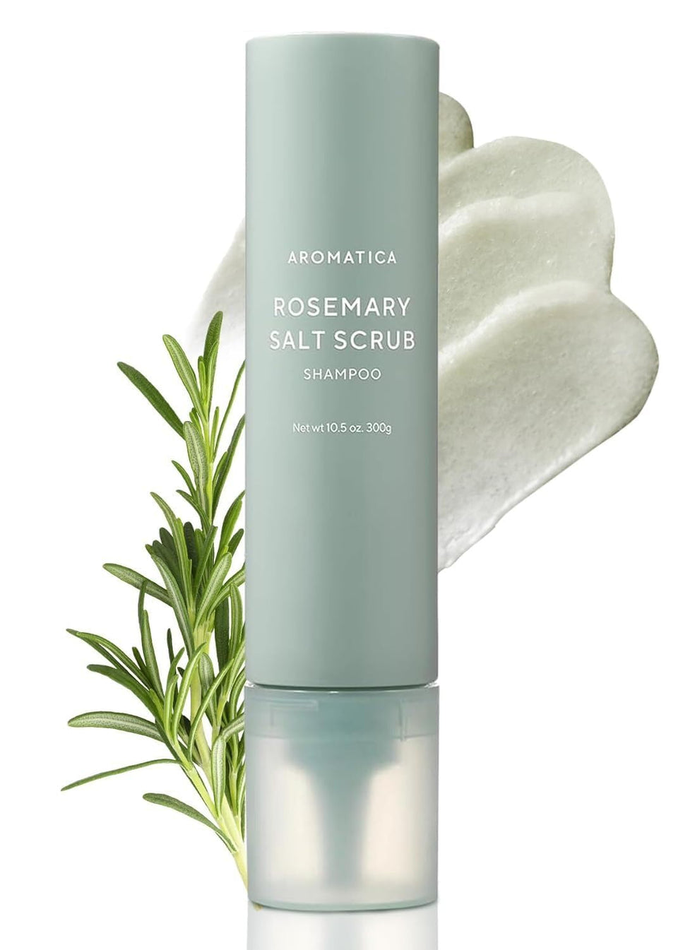AROMATICA front packaging of rosemary salt scrub shampoo showing brand clarity and fresh look