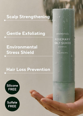 AROMATICA jar placed in bathroom setting suggesting calming ritual and spa-like cleanse