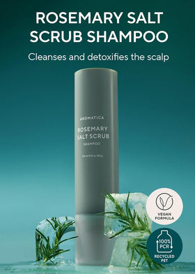 AROMATICA close-up of salt scrub texture revealing exfoliant granules for thorough cleanse