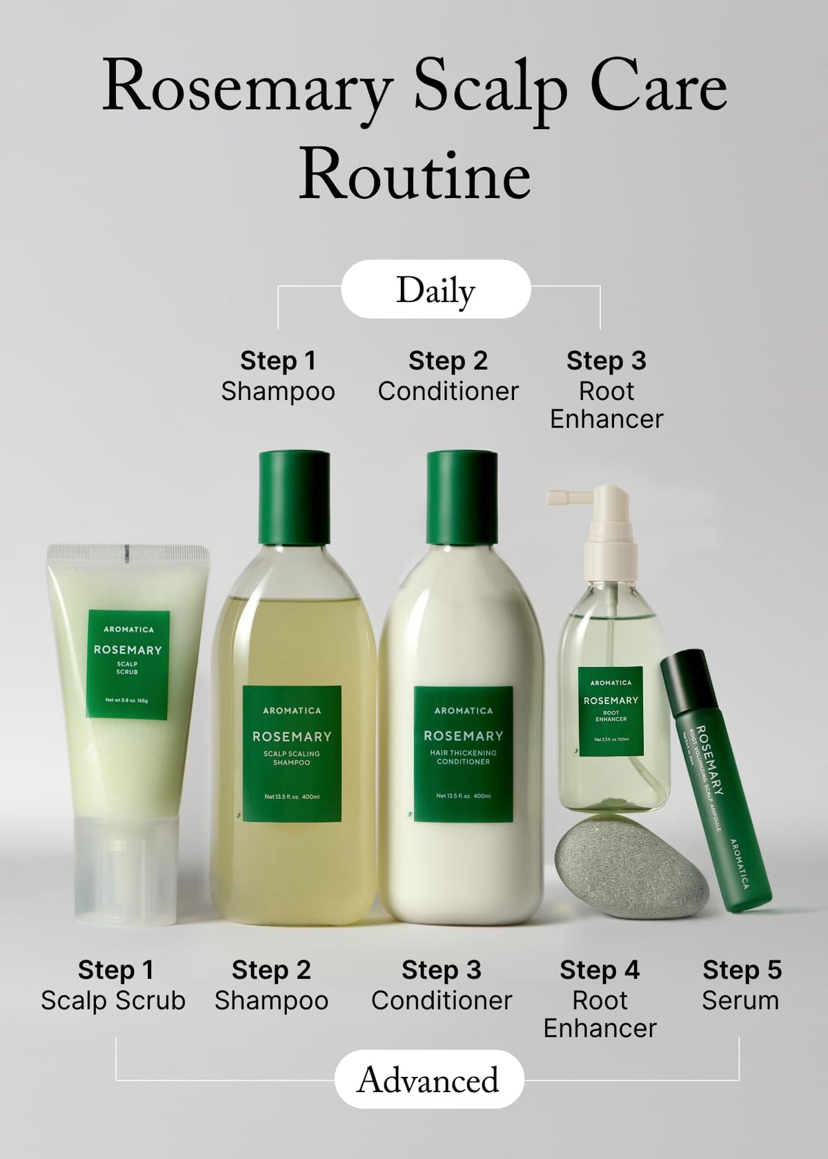 AROMATICA shampoo lathered on wet hair showing scalp cleansing benefit