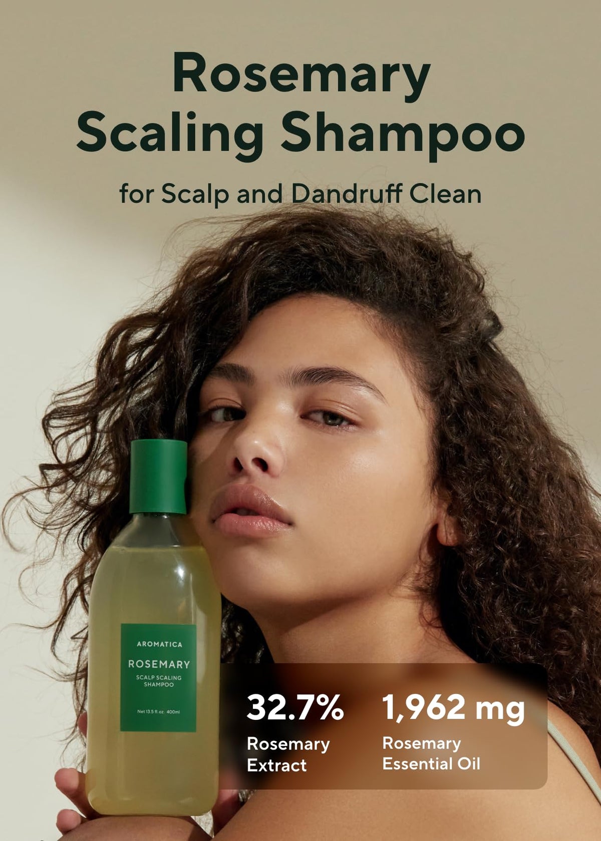 AROMATICA pump and label detail highlighting natural ingredients and benefits