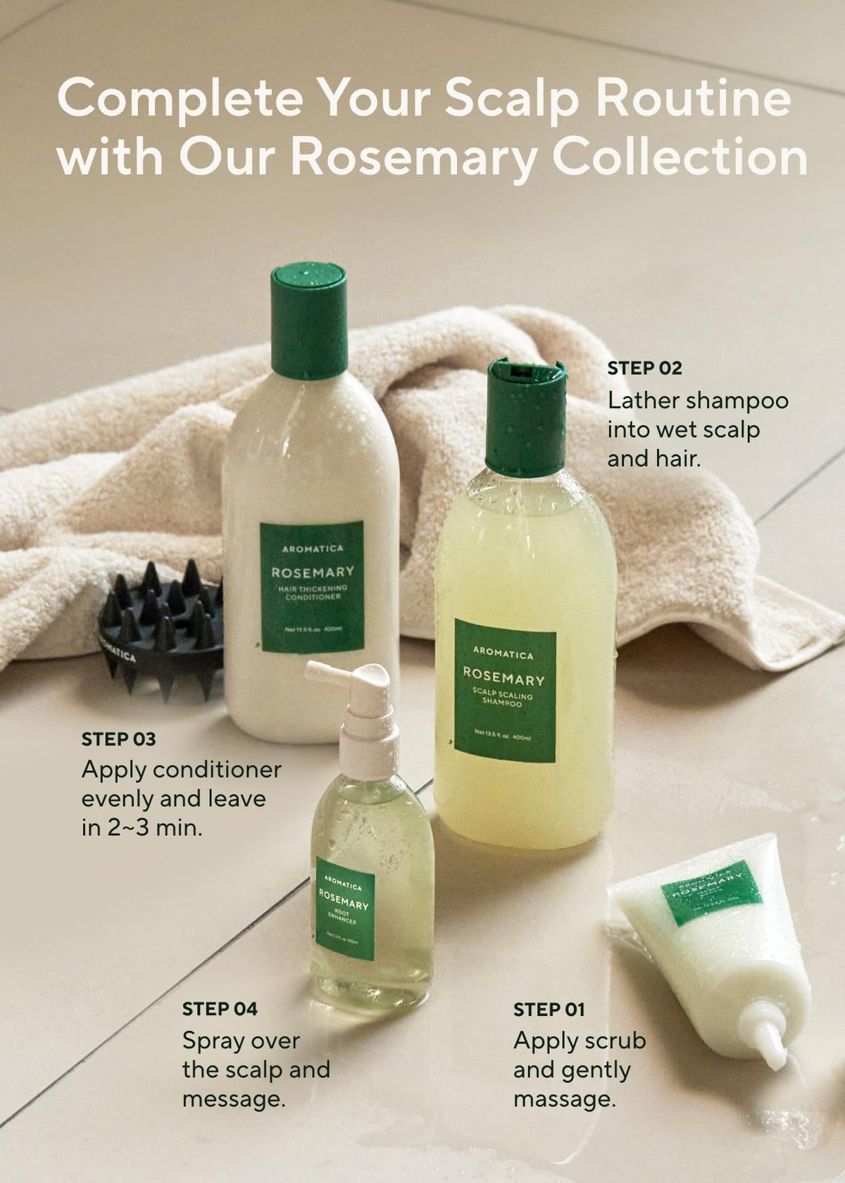 AROMATICA scalp application demo showing targeted use and improved scalp comfort