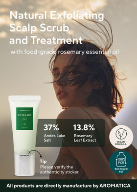 AROMATICA product in hand demonstrating gentle massage and refresh benefit