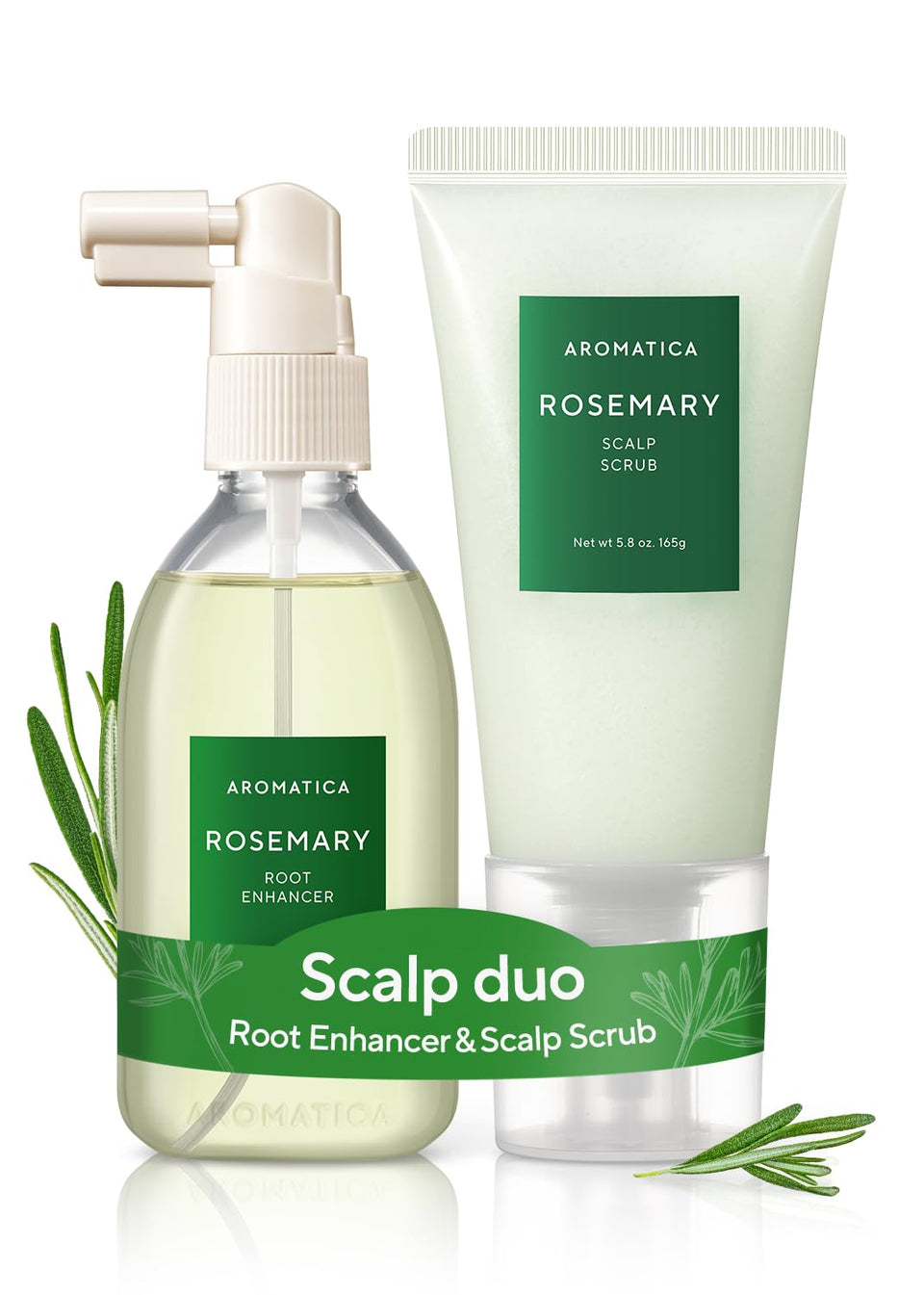 AROMATICA set front packaging showing both spray and scrub, clear product identification and benefits