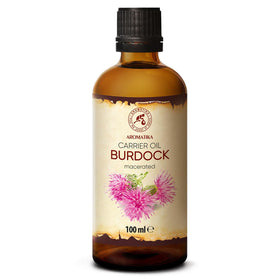 AROMATIKA front bottle view showing pure burdock oil for hair care benefits