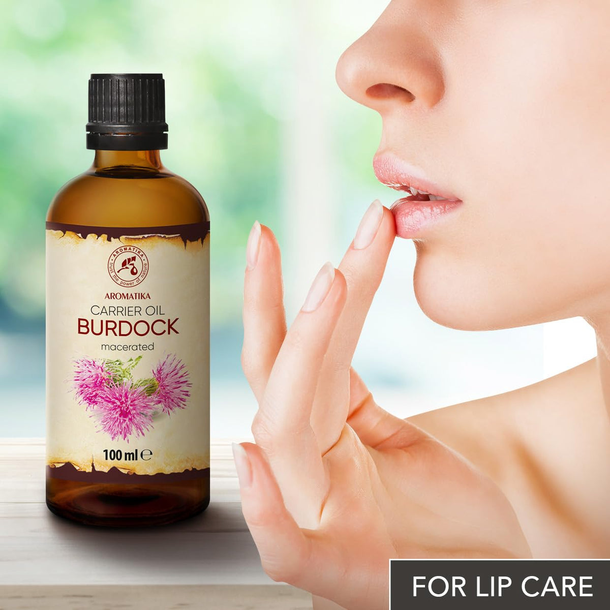 AROMATIKA bottle next to common objects showing 3.4 fl oz size