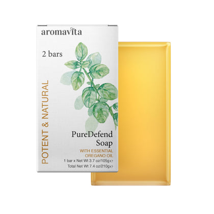 Aromavita front packaging showing soap bar and branding for clean skin