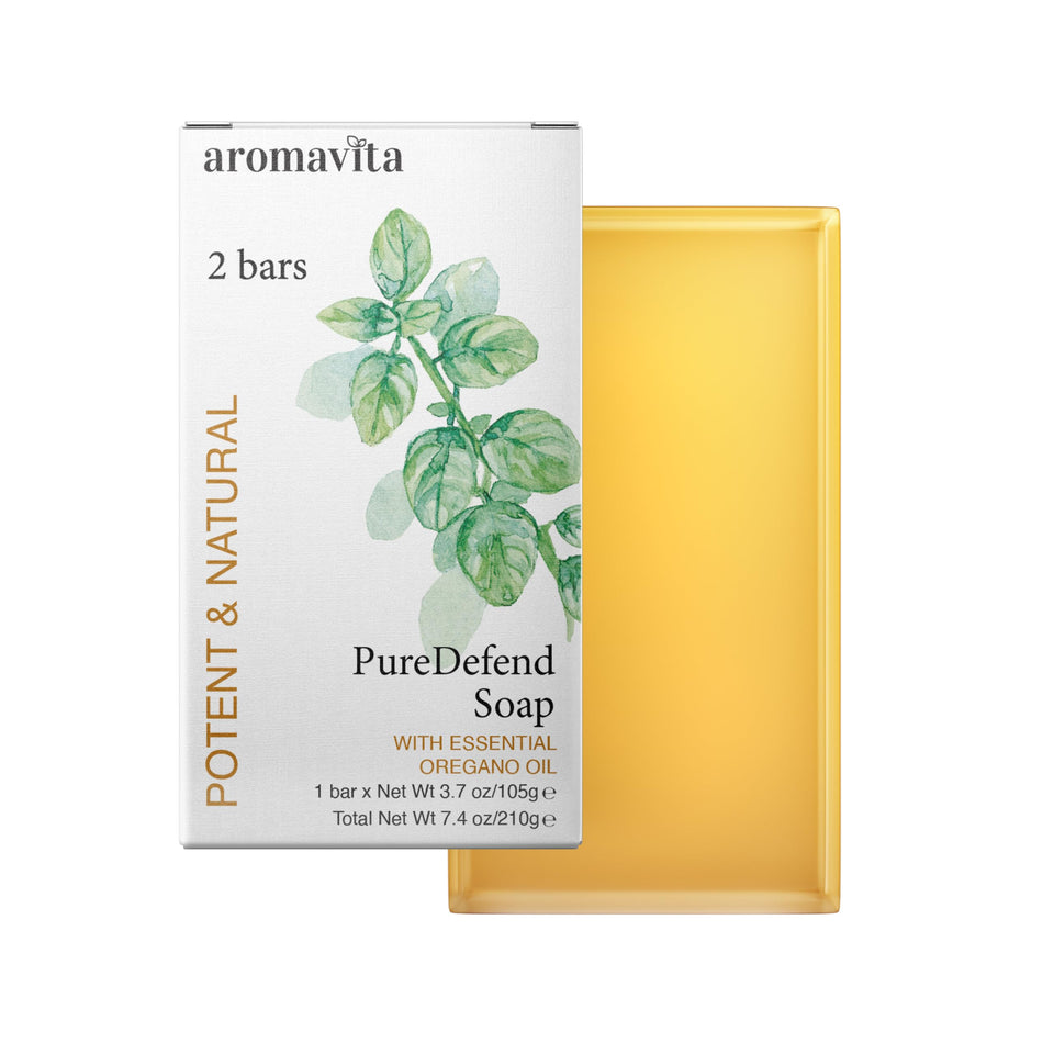 Aromavita front packaging showing soap bar and branding for clean skin