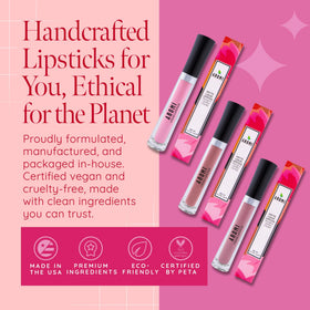 Aromi lip swatches on model showcasing wearable finish benefit