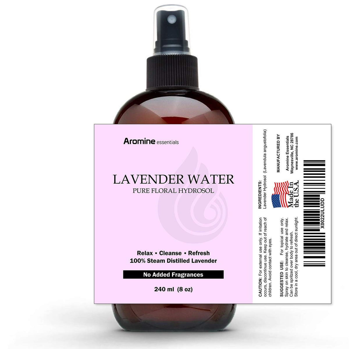 Aromine lavender hydrosol sprayed on linen demonstrating fresh scent and calming benefit