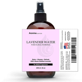 Aromine lavender hydrosol sprayed on linen demonstrating fresh scent and calming benefit