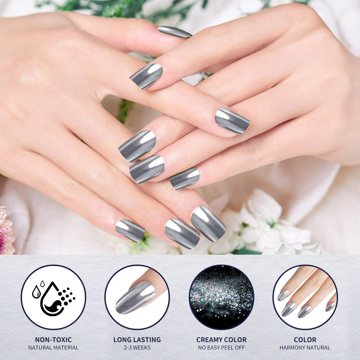 Artdone jar open with chrome powder visible offering dense pigmentation benefit