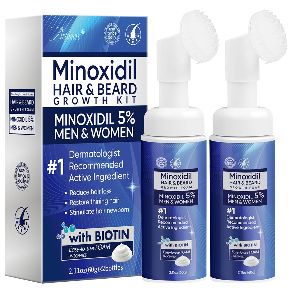 Artimore front packaging showing 5% minoxidil foam and benefit of fuller hair
