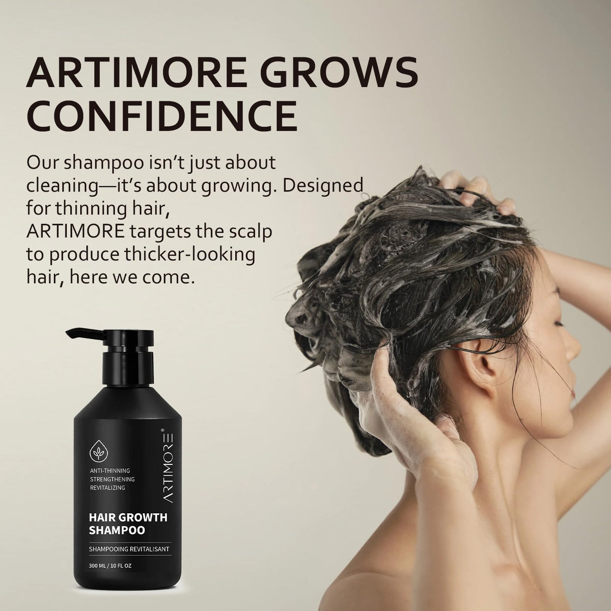 Artimore label close-up displaying ingredients and benefits, clarifies product use