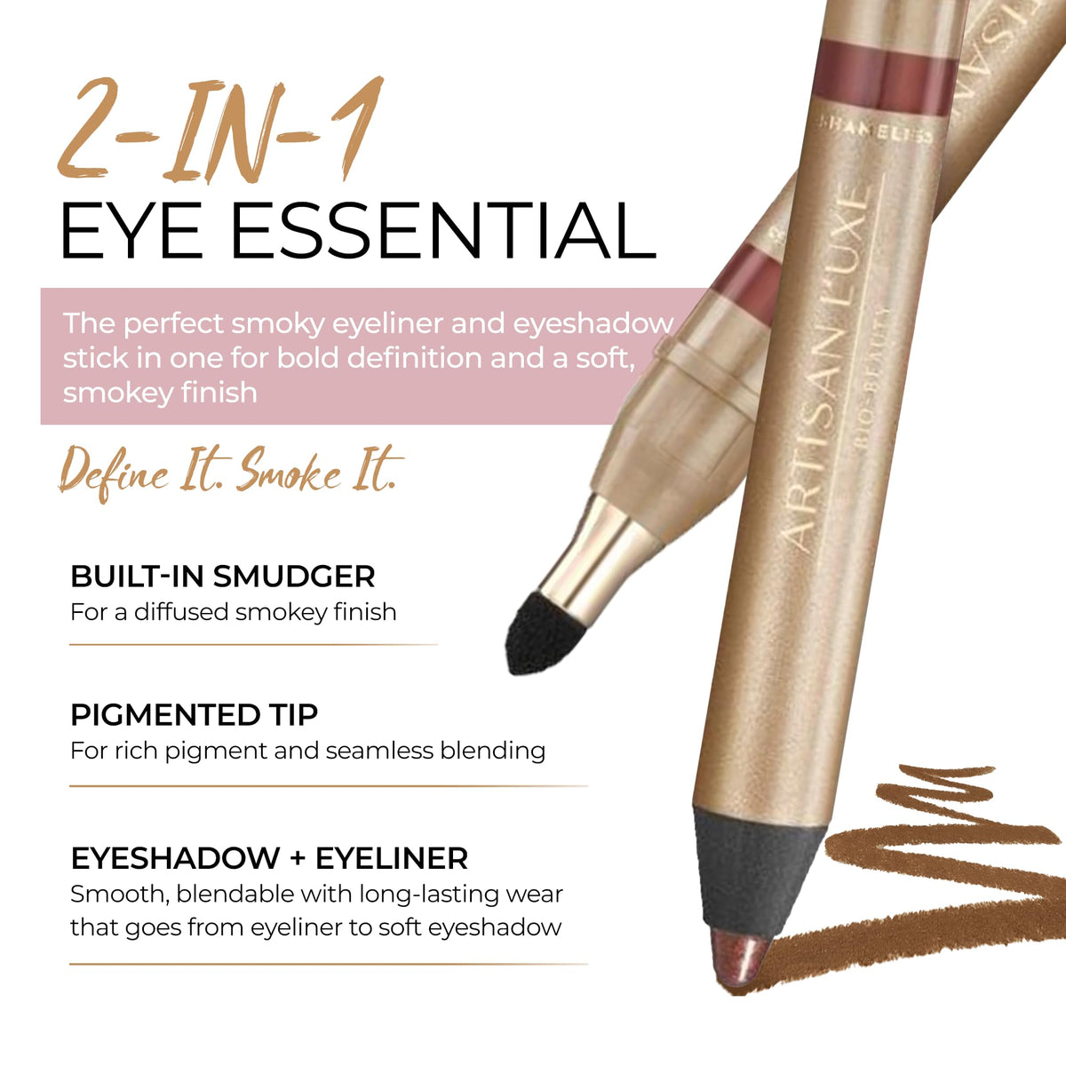 Artisan L'uxe built-in smudger detail blending liner into smoky effortless finish