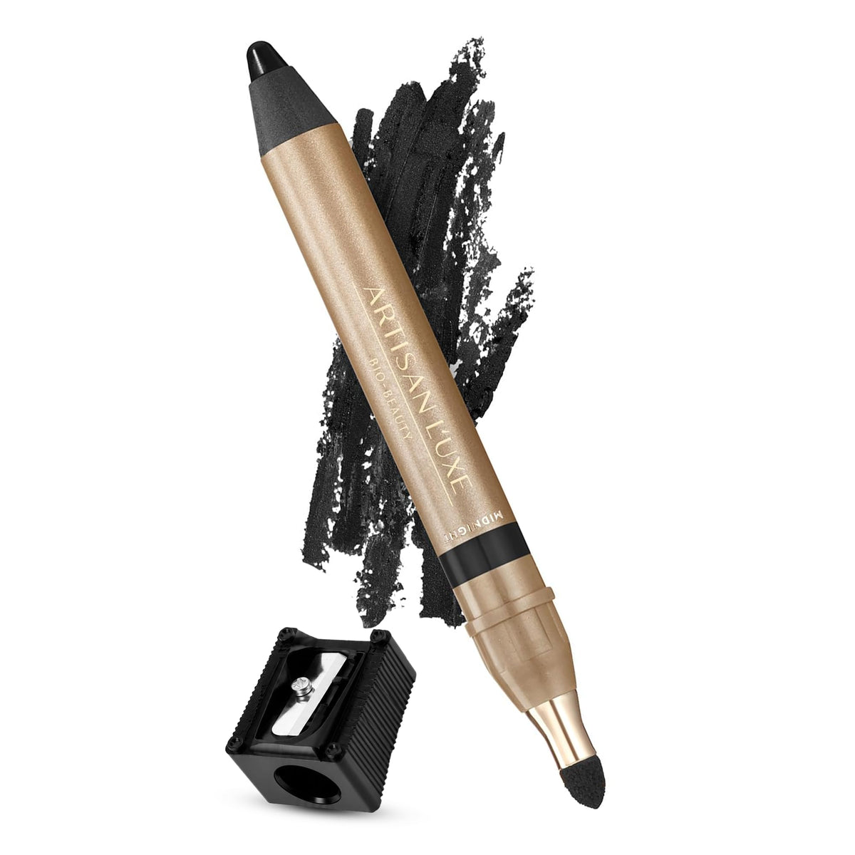 Artisan L'uxe front packaging showing pencil and sharpener for easy application