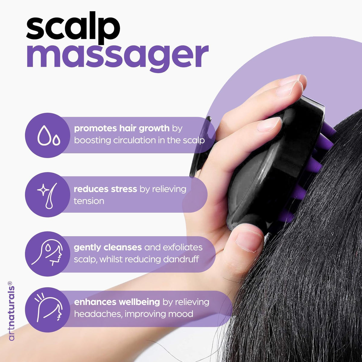 ArtNaturals applied to scalp during massage to improve oil coverage