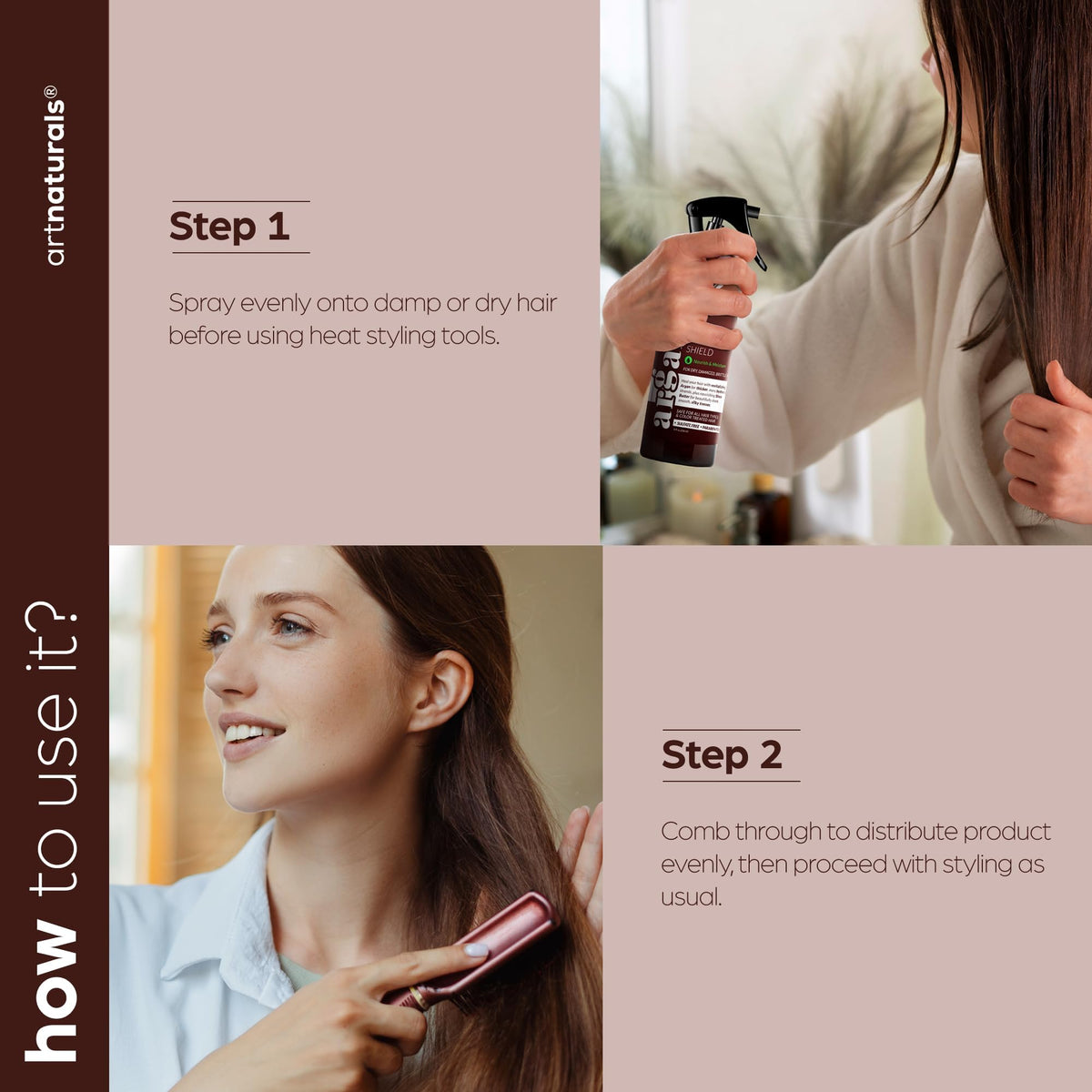 Artnaturals before and after hair results showing improved shine and smoothness