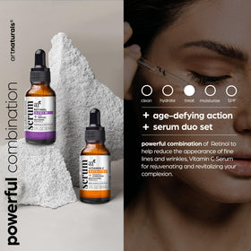 Artnaturals bottle close-up with dropper dispensing serum for texture