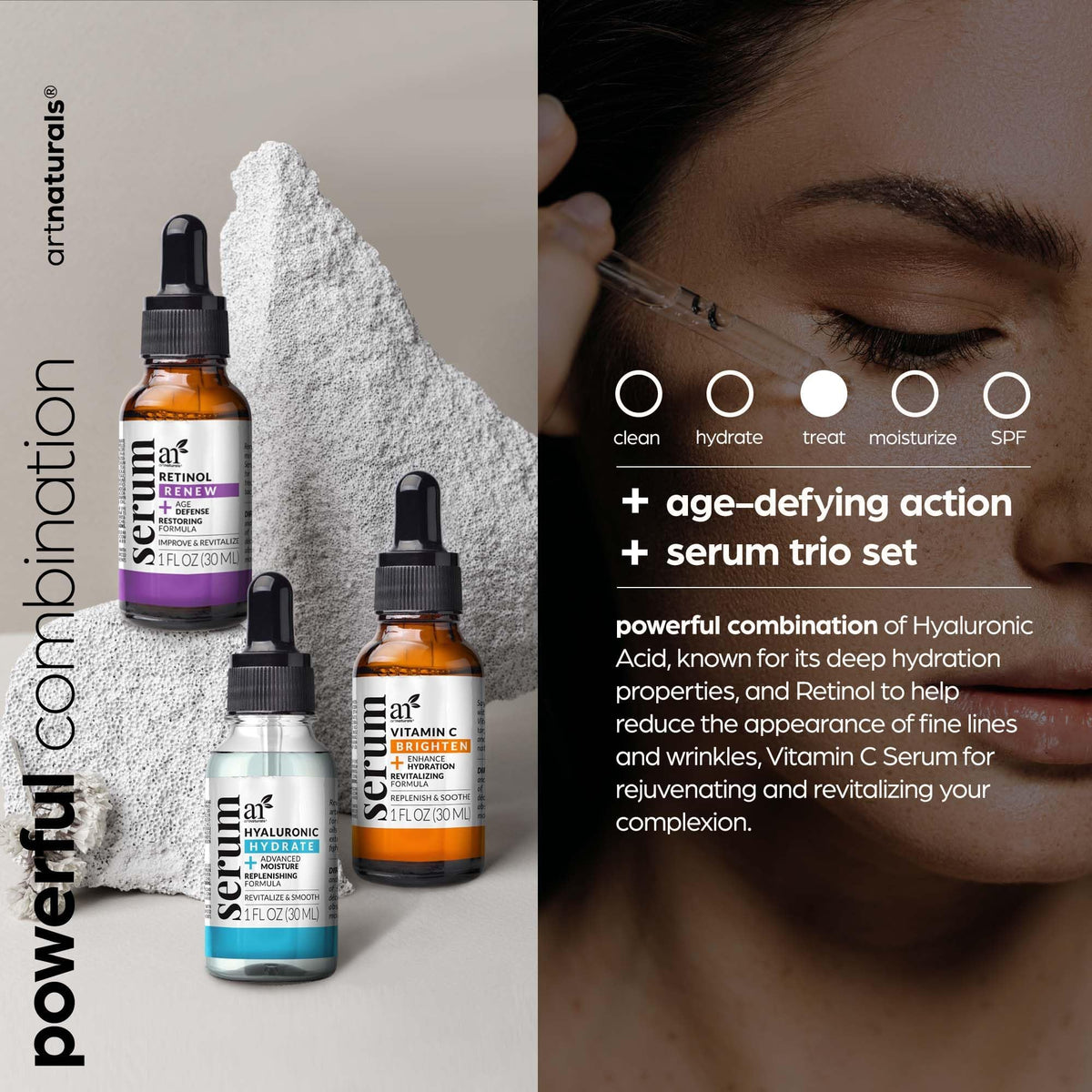 Artnaturals retinol serum dropper closeup highlighting smooth application