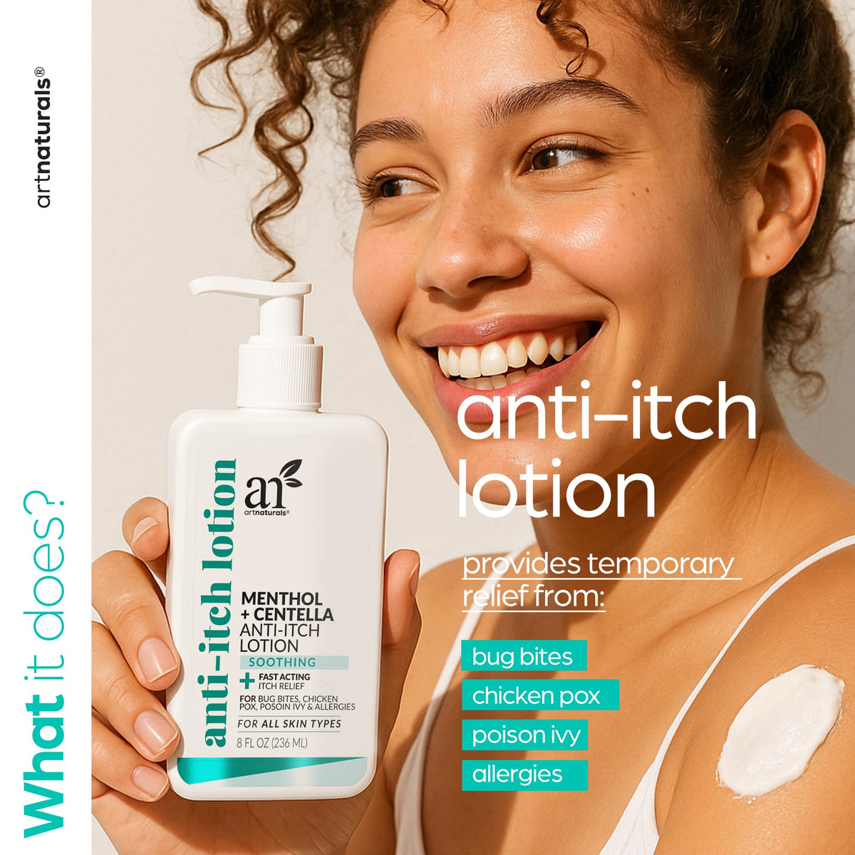 Artnaturals lotion texture swatch on hand showing lightweight, non-greasy finish