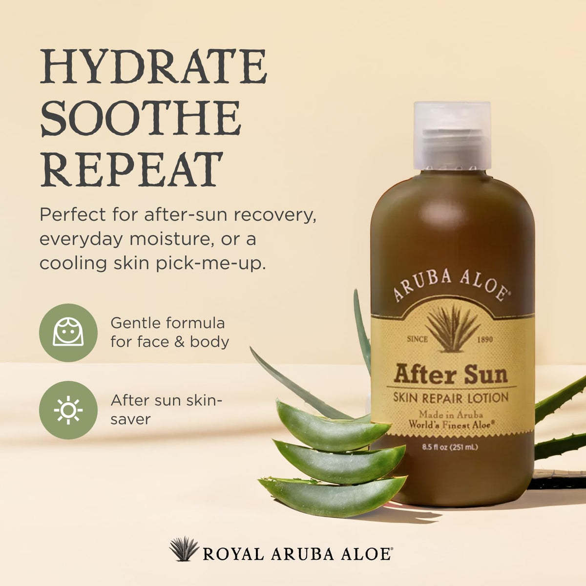 ARUBA ALOE lotion applied on forearm demonstrating soothing hydration benefit
