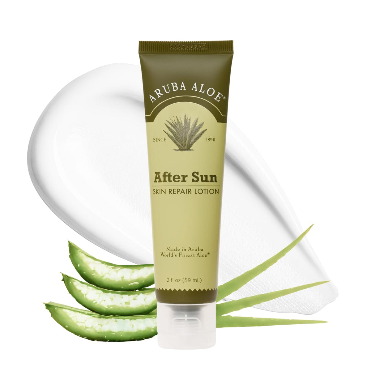 ARUBA ALOE front tube showing product branding and travel-ready size benefit