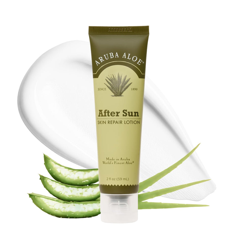 ARUBA ALOE front tube showing product branding and travel-ready size benefit