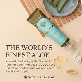 Aruba Aloe pump and label detail highlighting product quality and care