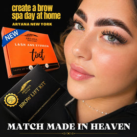 ARYANA NEW YORK application in process on model illustrating easy at-home brow lift