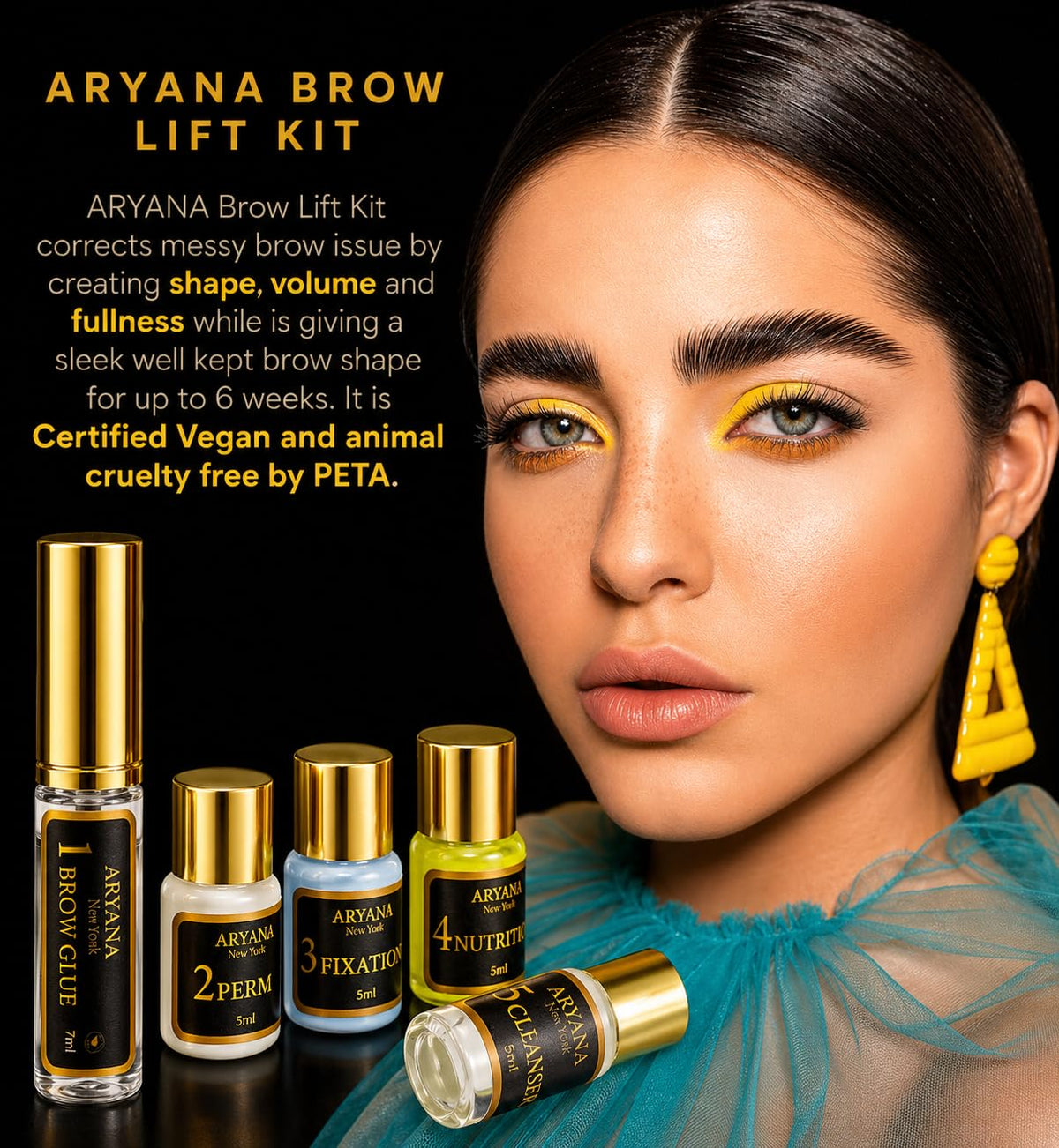 ARYANA NEW YORK kit contents laid out to show five-step system and included styling tools