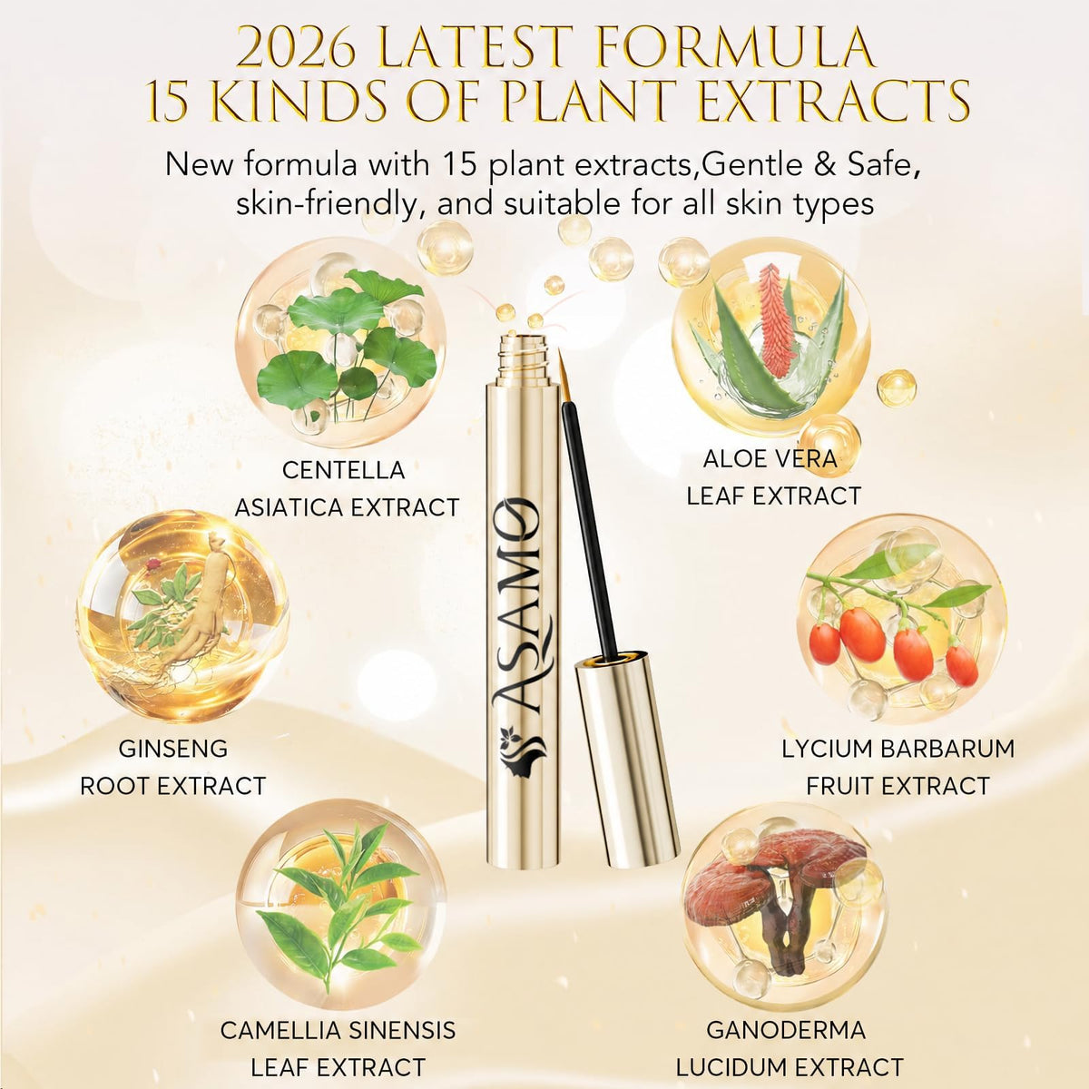 ASAMO before and after illustration suggesting fuller, longer lashes with regular use
