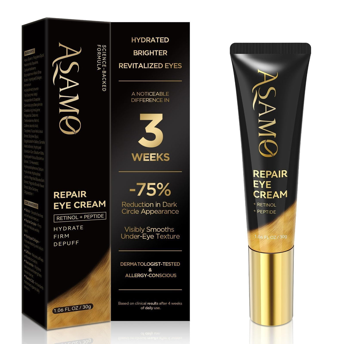 ASAMO jar front view showing sleek packaging and compact size benefit