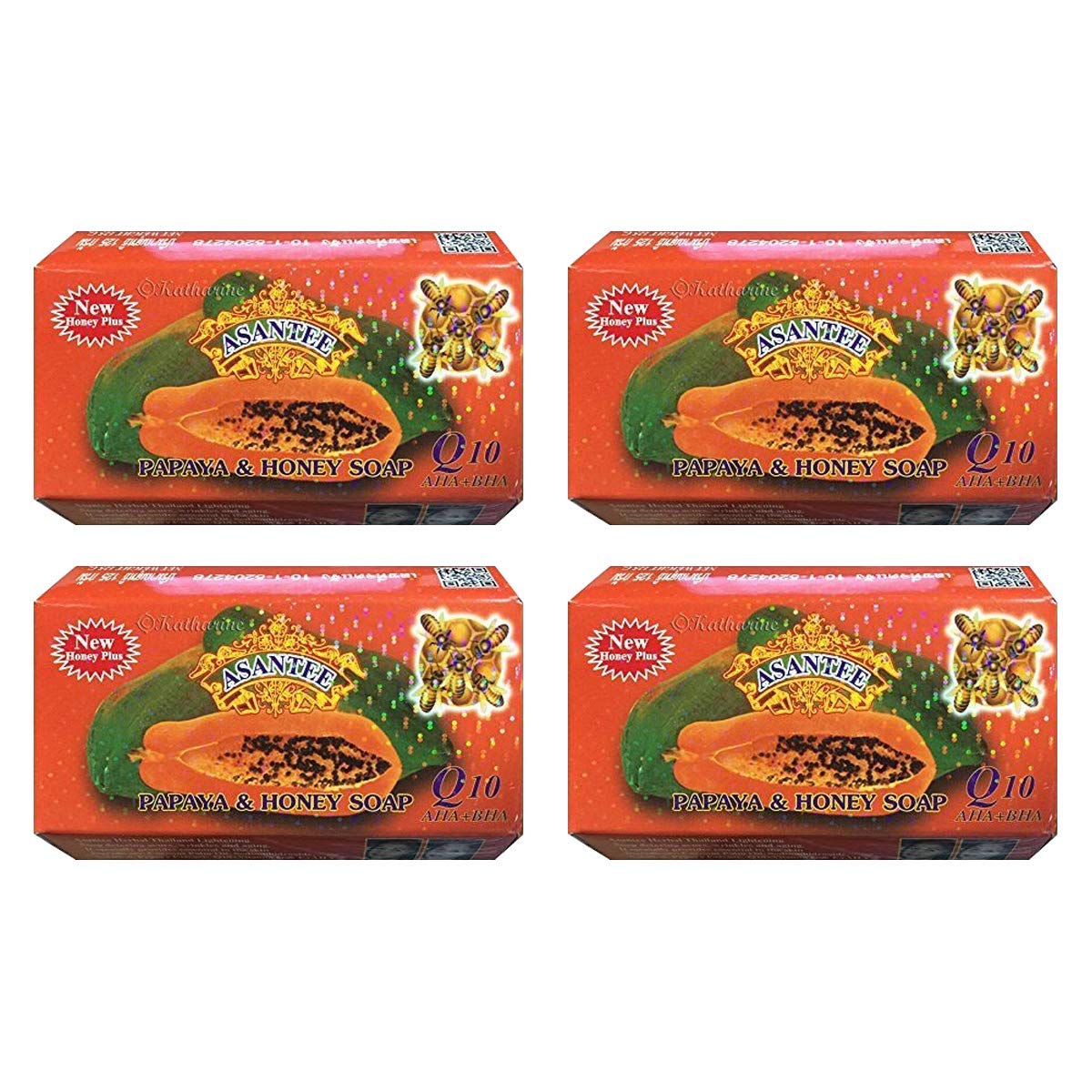 ASANTEE front packaging of papaya and honey soap showing product and pack benefit