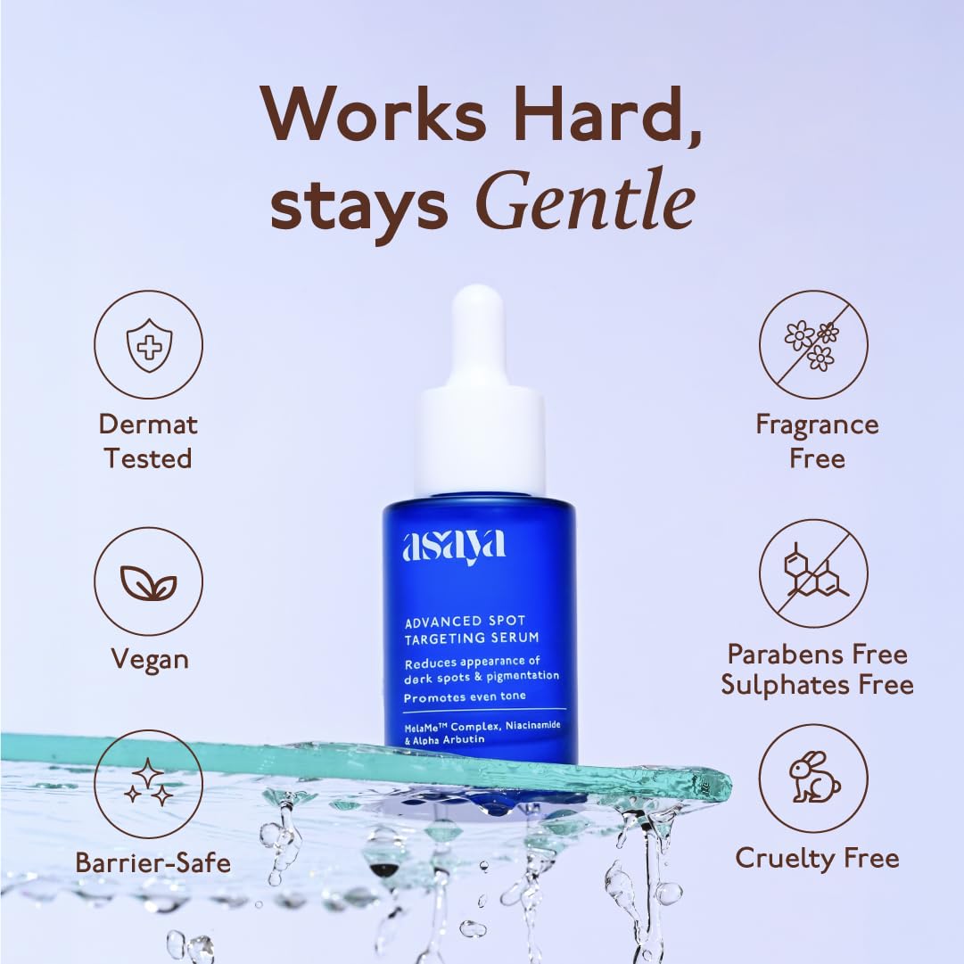 ASAYA serum being applied to cheek for targeted dark spot care