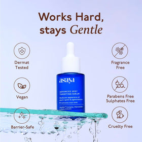 ASAYA serum being applied to cheek for targeted dark spot care