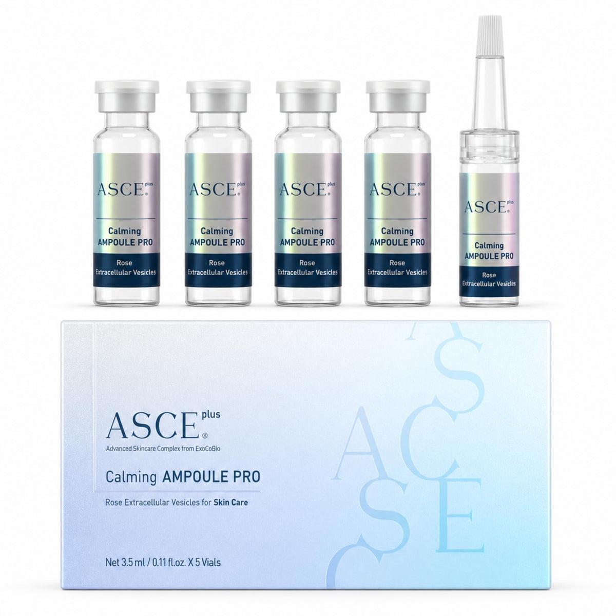 ASCE+ front packaging showing ampoule box and bottle, highlights program design