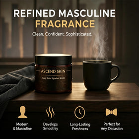 ASCEND SKIN jar next to hand for size scale illustrating convenient grooming portion
