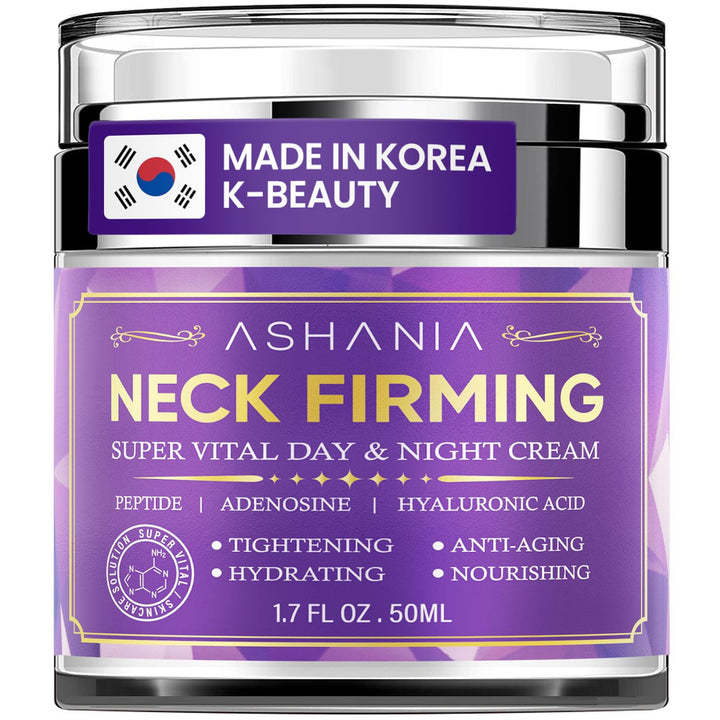 Ashania front packaging showing neck cream for firmer-looking skin
