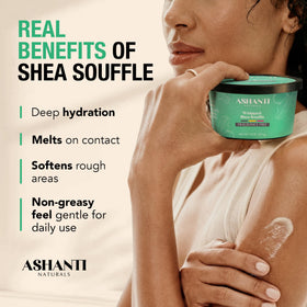 Ashanti Naturals applying butter to hand demonstrating instant moisture boost